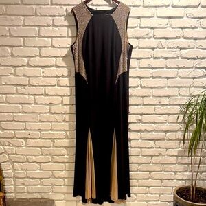 Xscape Black Evening Gown with Trumpet Skirt and Silver Beaded Accents